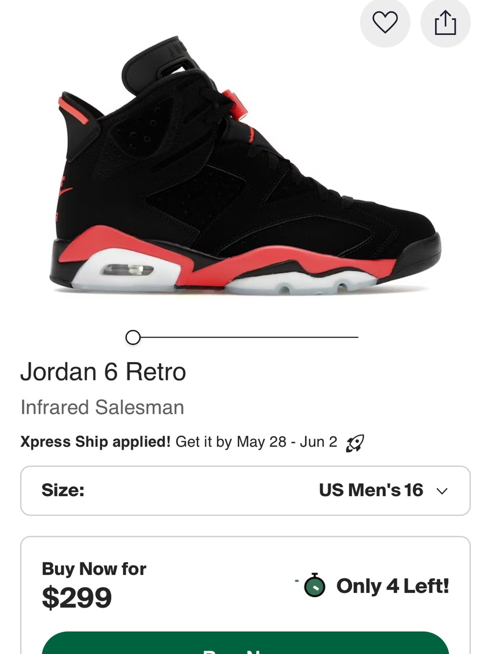 Jordan 6 Retro Black with Infrared Accents